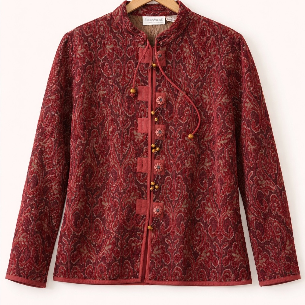 Tapestry Paisley Mandarin Collar Jacket with beaded buttons XL